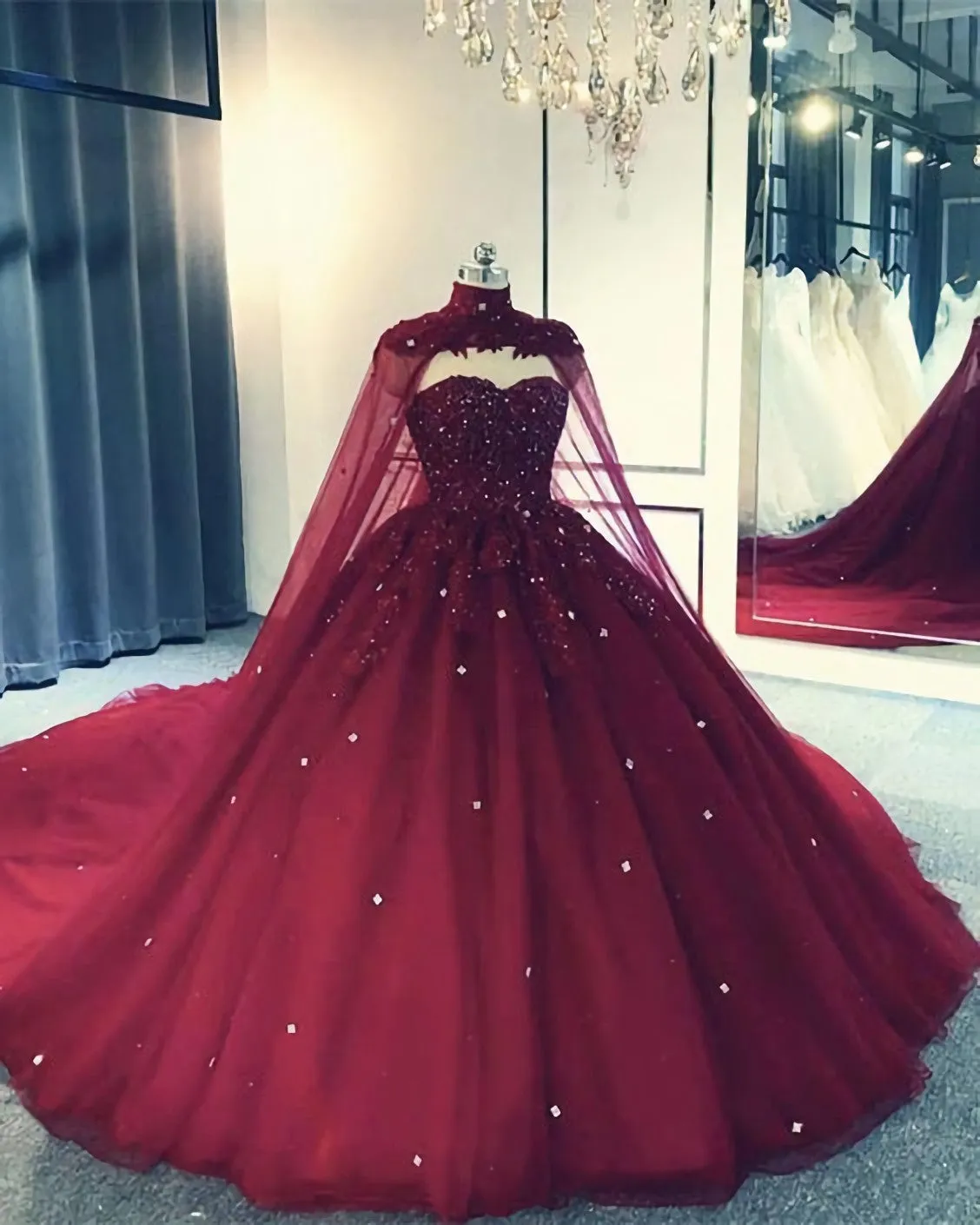 Tulle Ball Gown Wedding Dress With Cape Prom Dresses Evening Dresses
