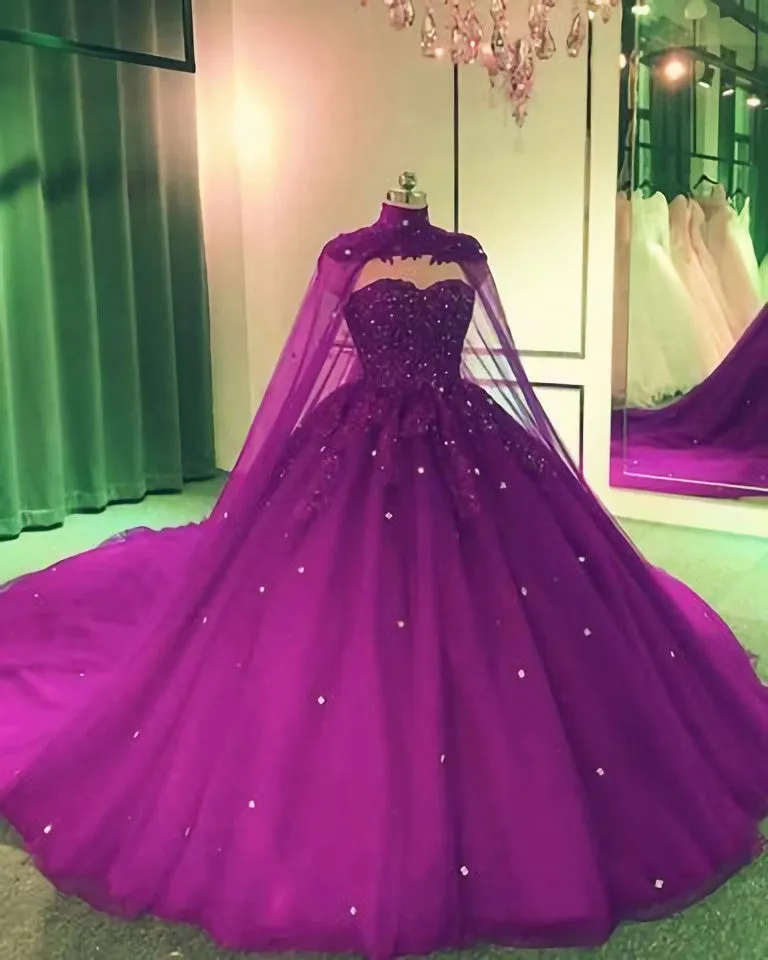 Tulle Ball Gown Wedding Dress With Cape Prom Dresses Evening Dresses