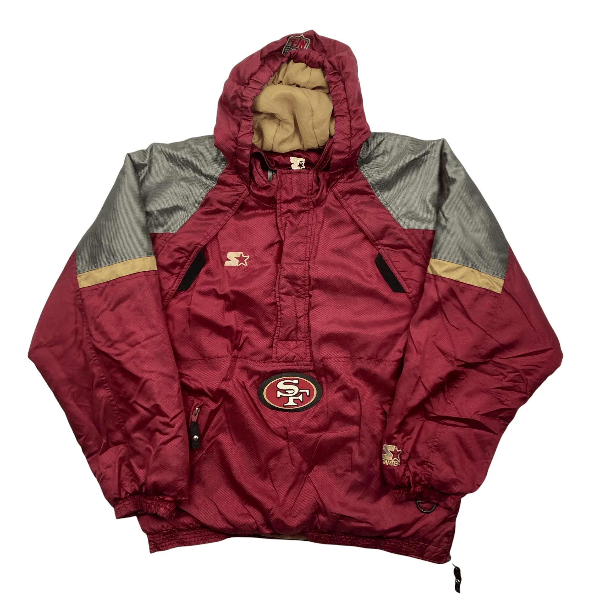 Vintage 90s Burgundy   Grey San Francisco 49ers Quarter Zip Pullover Coat/ Jacket - Extra Large
