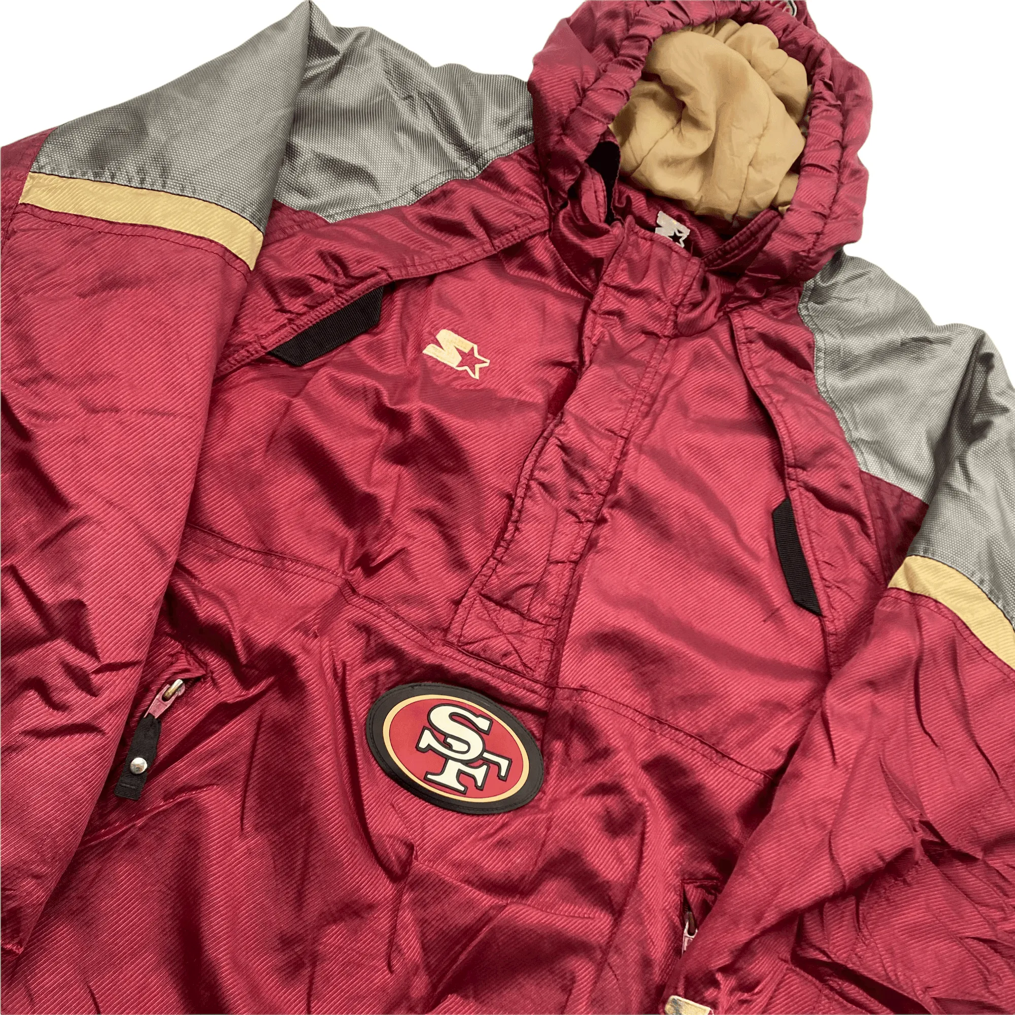 Vintage 90s Burgundy   Grey San Francisco 49ers Quarter Zip Pullover Coat/ Jacket - Extra Large