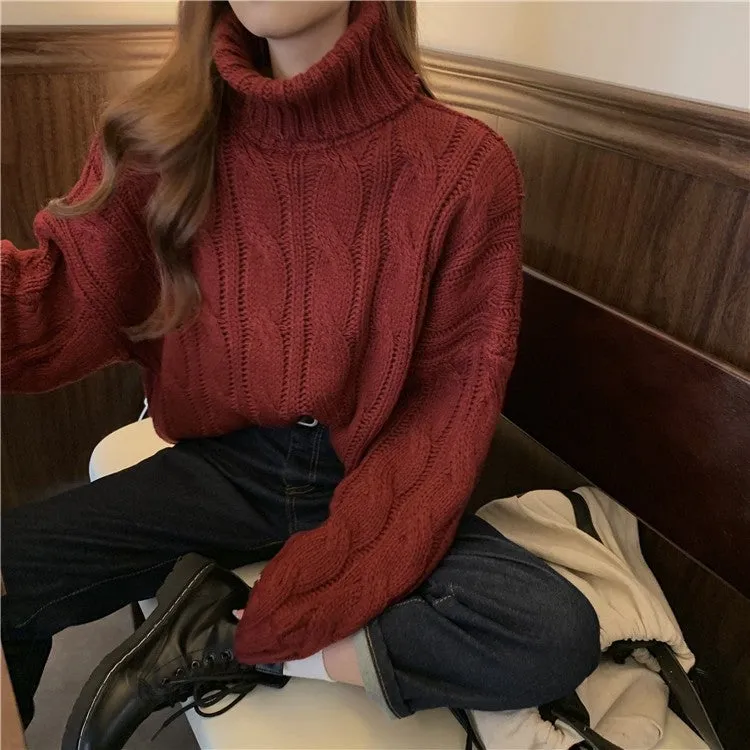 Wenkouban carhartt vest outfit winter outfits chill guy Autumn New Korean Style Lazy Style Solid Color Loose Thick Short Turtleneck Sweater Women's Thickened Knitted Top