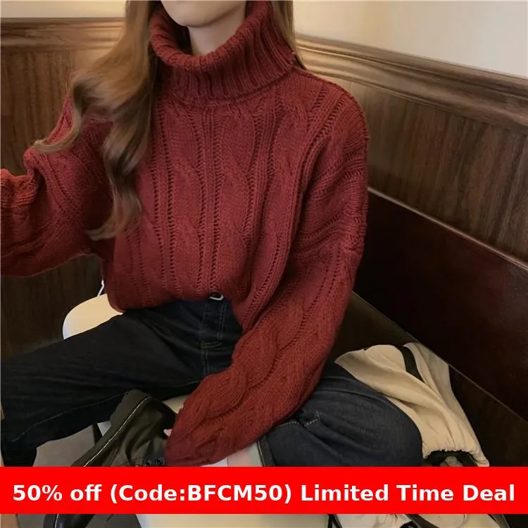 Wenkouban carhartt vest outfit winter outfits chill guy Autumn New Korean Style Lazy Style Solid Color Loose Thick Short Turtleneck Sweater Women's Thickened Knitted Top