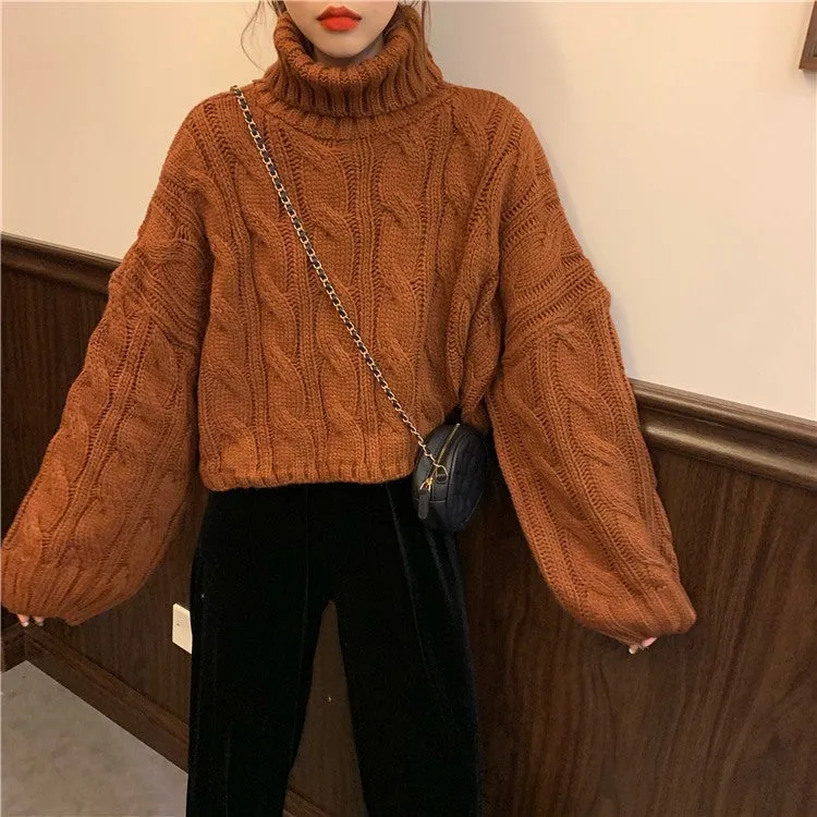 Wenkouban carhartt vest outfit winter outfits chill guy Autumn New Korean Style Lazy Style Solid Color Loose Thick Short Turtleneck Sweater Women's Thickened Knitted Top