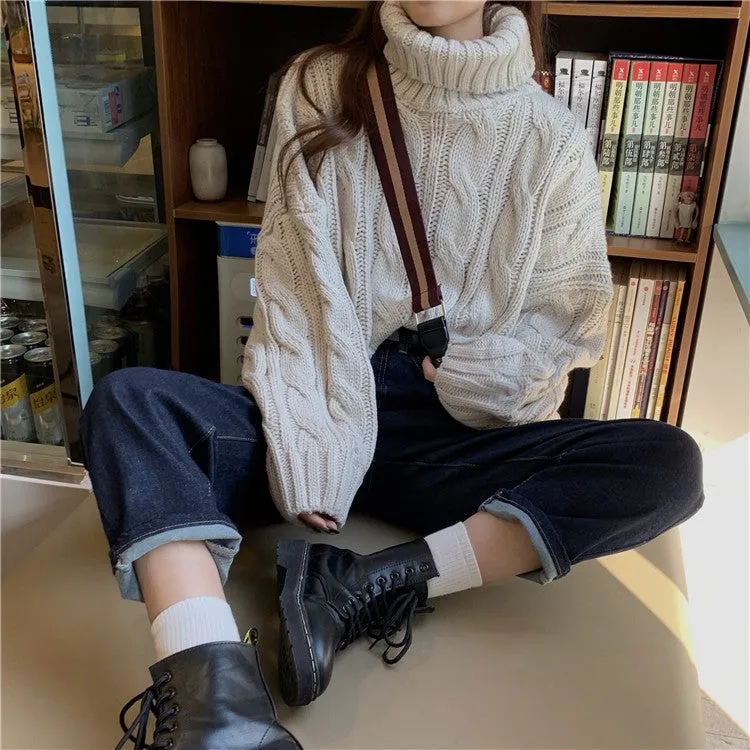 Wenkouban carhartt vest outfit winter outfits chill guy Autumn New Korean Style Lazy Style Solid Color Loose Thick Short Turtleneck Sweater Women's Thickened Knitted Top