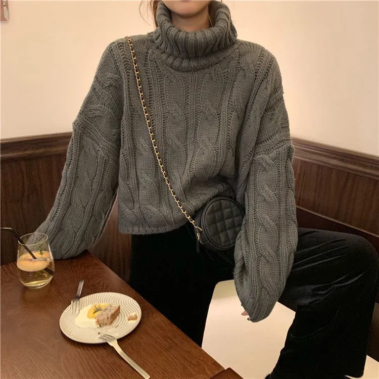 Wenkouban carhartt vest outfit winter outfits chill guy Autumn New Korean Style Lazy Style Solid Color Loose Thick Short Turtleneck Sweater Women's Thickened Knitted Top