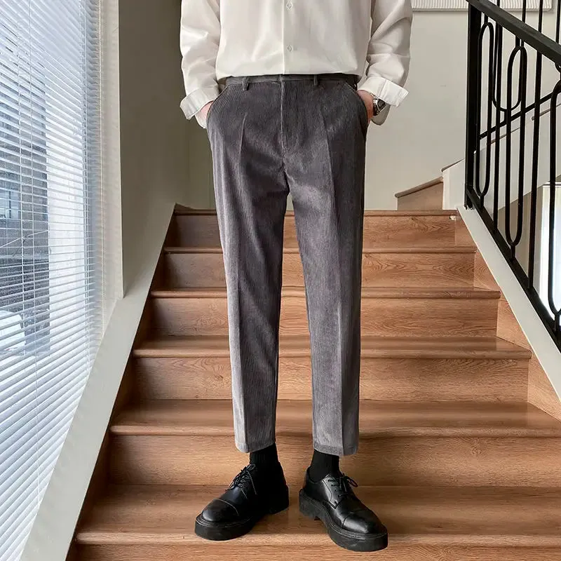 WIAOFELLAS -  Spring Autumn Men New Fashion Solid Color Corduroy Suit Pants Male Slim Fit Trousers Men Business Work Casual Pants H374