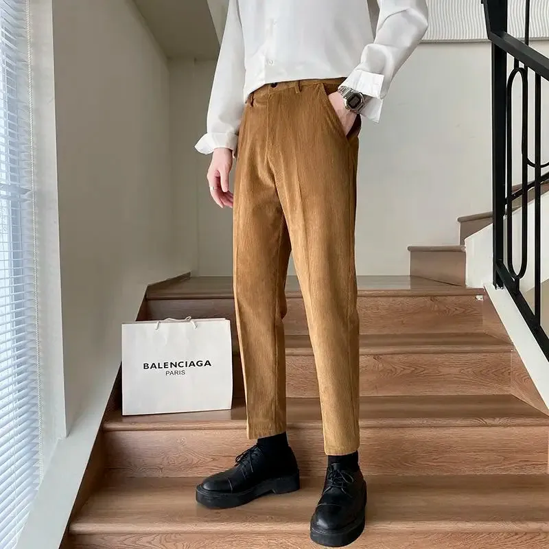 WIAOFELLAS -  Spring Autumn Men New Fashion Solid Color Corduroy Suit Pants Male Slim Fit Trousers Men Business Work Casual Pants H374