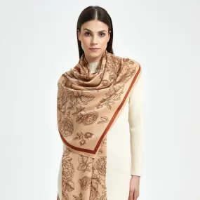 Women's Beige Floral Design Luxury Viscose Scarf