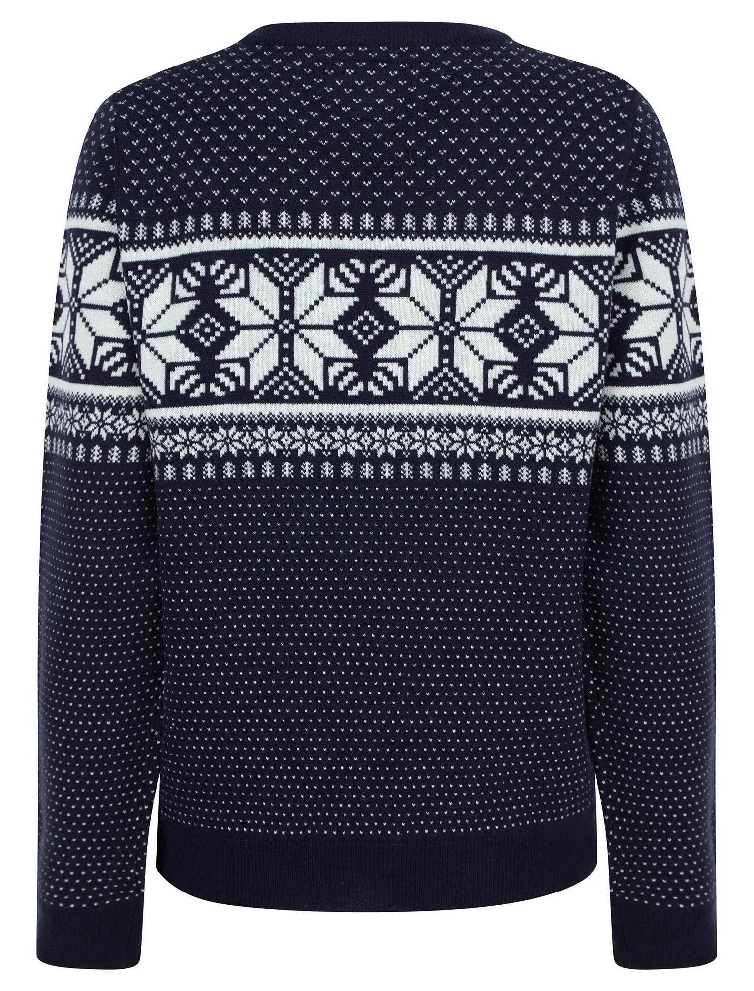 Women's Ice Crystal Jacquard Nordic Fairisle Novelty Christmas Jumper in Ink - Merry Christmas