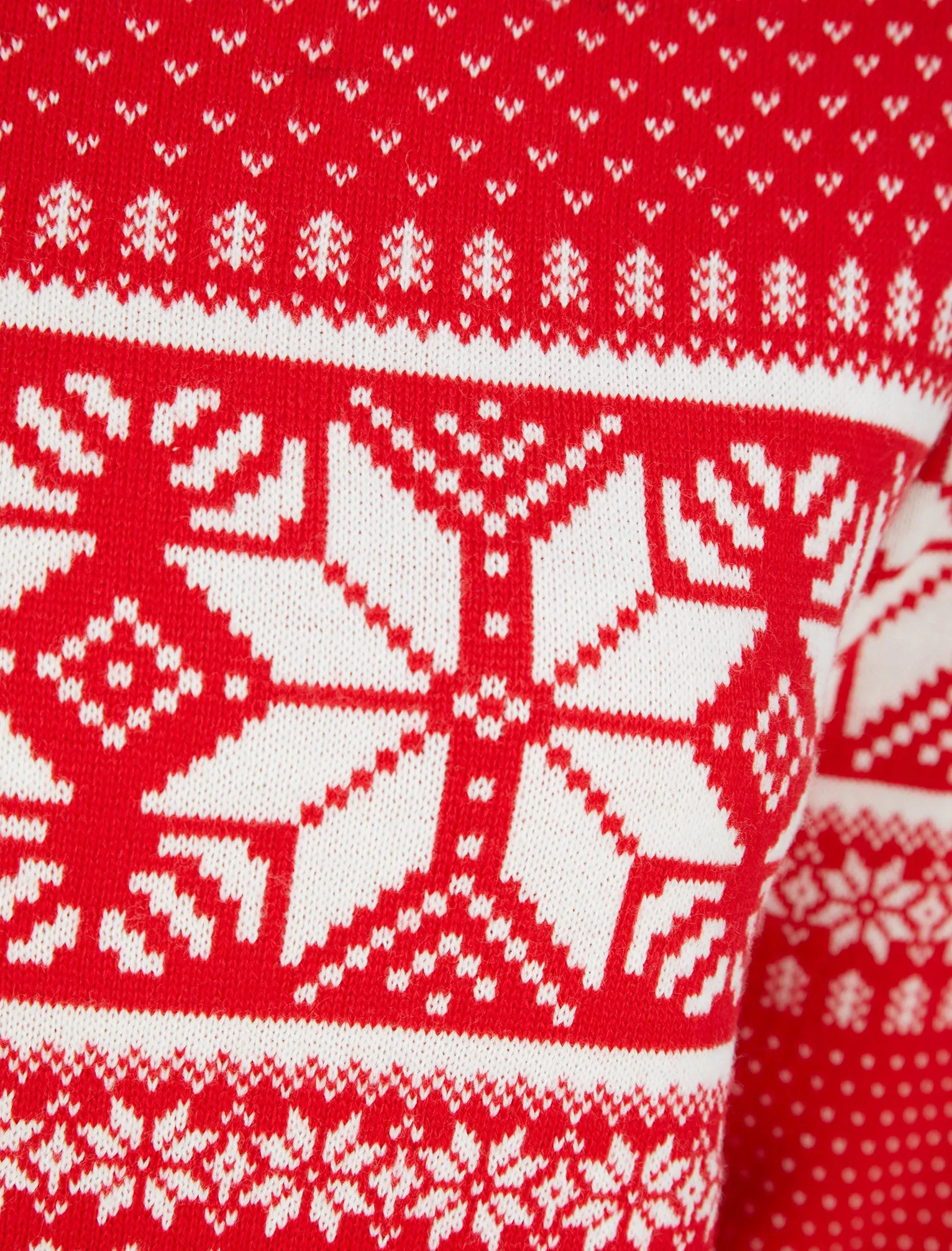 Women's Ice Crystal Jacquard Nordic Fairisle Novelty Christmas Jumper in Tokyo Red - Merry Christmas