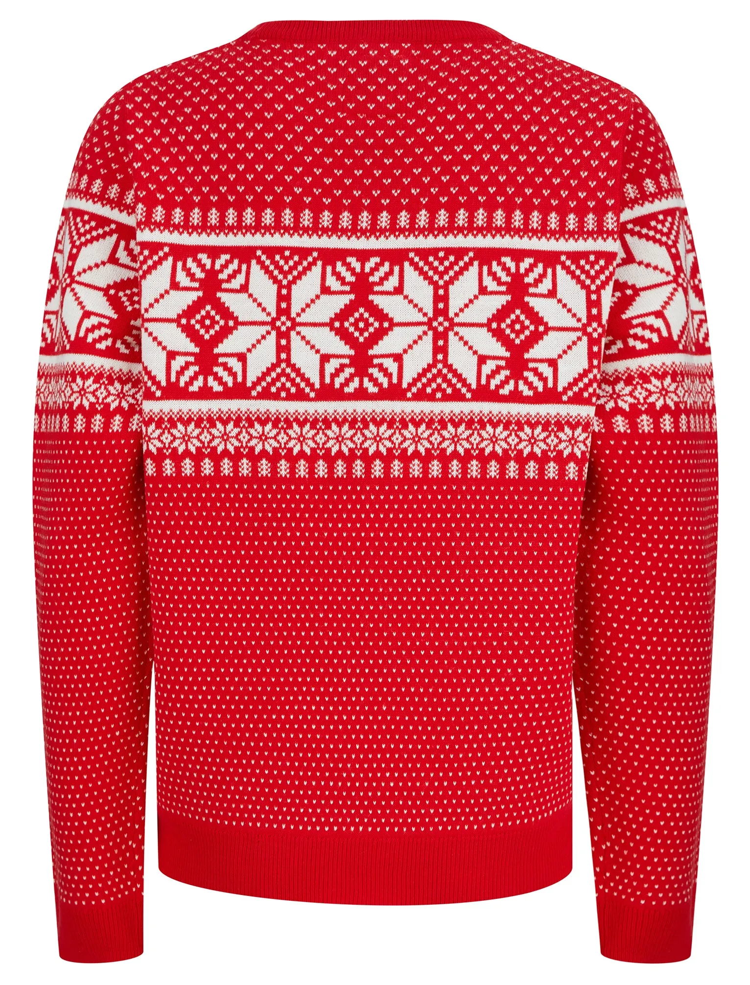 Women's Ice Crystal Jacquard Nordic Fairisle Novelty Christmas Jumper in Tokyo Red - Merry Christmas