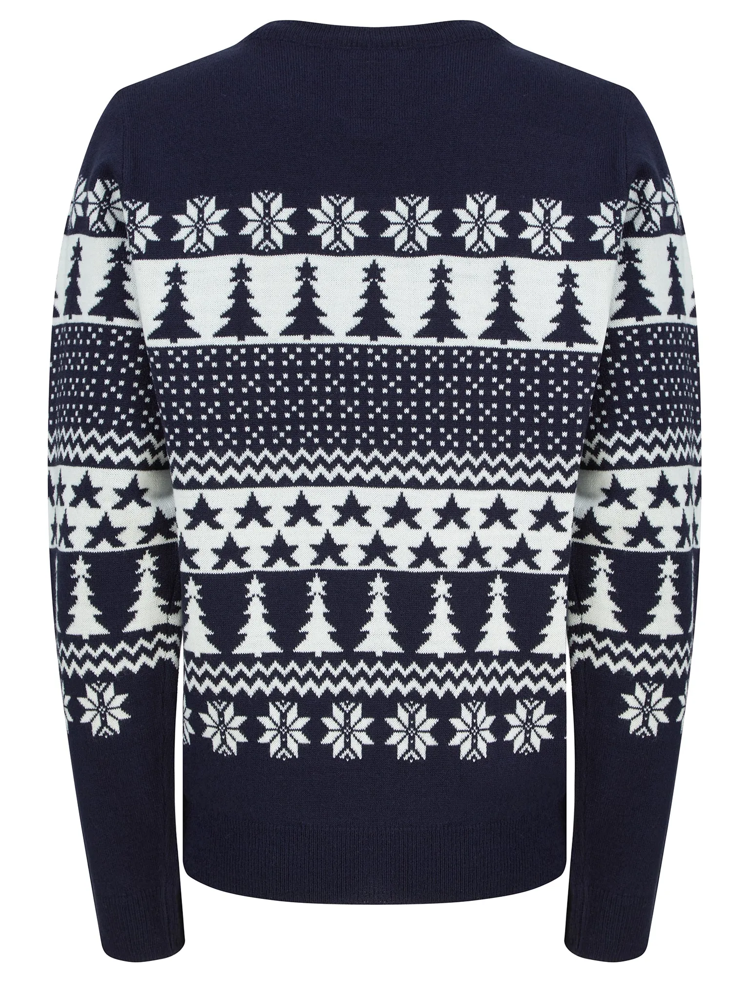 Women's Xmas Tree Jacquard Nordic Fairisle Novelty Christmas Jumper in Ink - Merry Christmas
