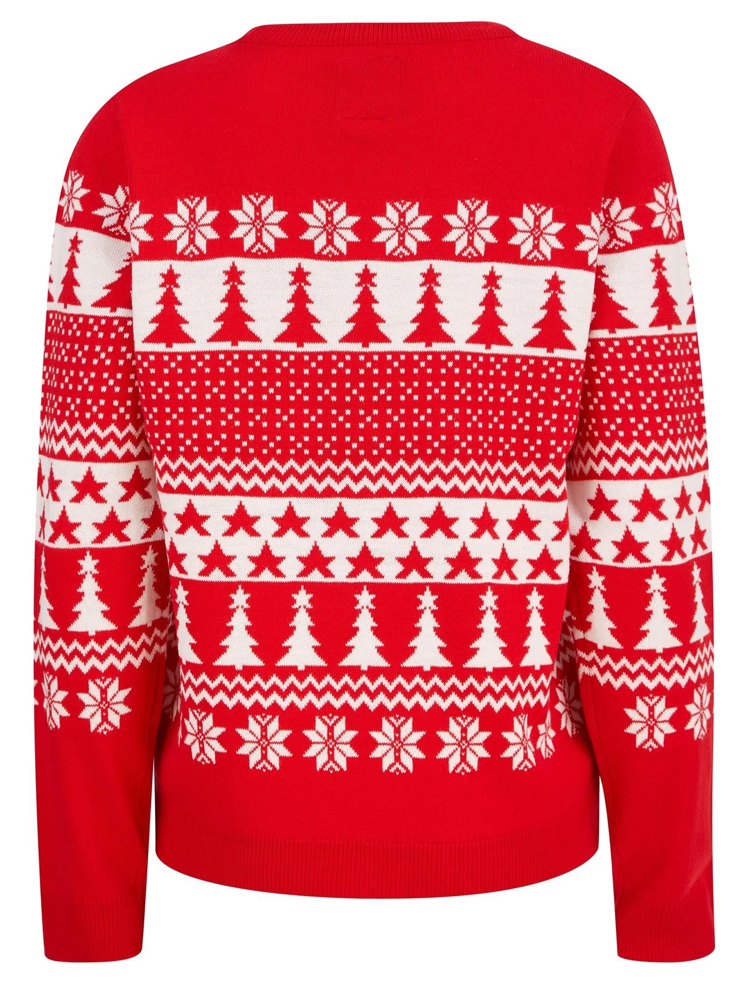 Women's Xmas Tree Jacquard Nordic Fairisle Novelty Christmas Jumper in Tokyo Red - Merry Christmas