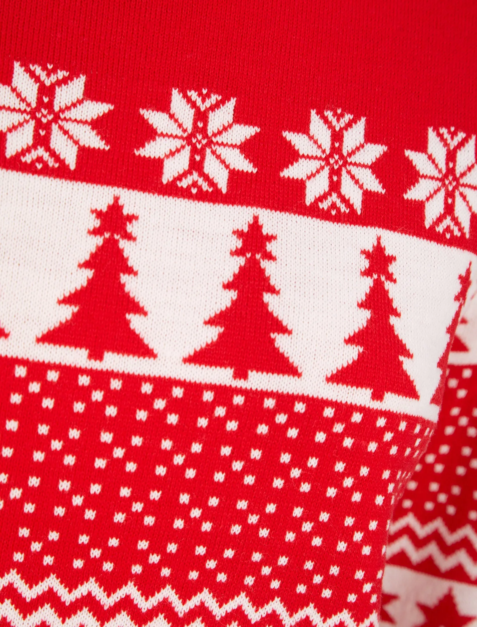 Women's Xmas Tree Jacquard Nordic Fairisle Novelty Christmas Jumper in Tokyo Red - Merry Christmas